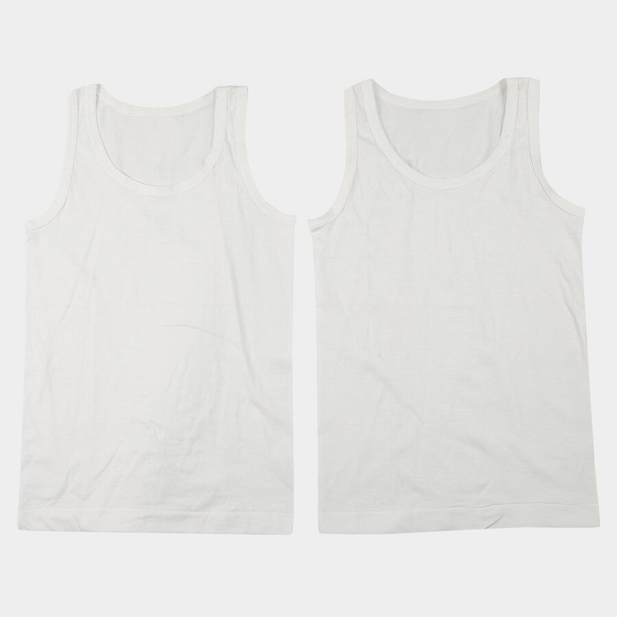 Boys White Round Neck Vest, सफ़ेद, large