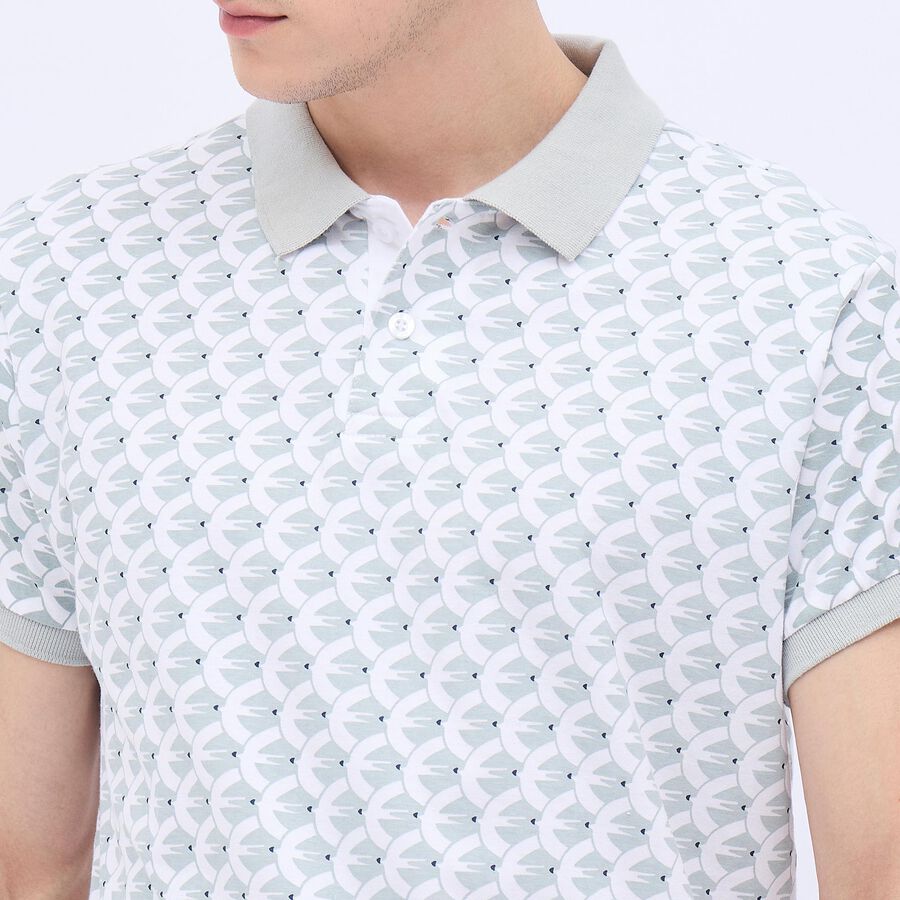 Men's Light Grey Cotton Polo Collar Printed T-Shirt, Light Grey, large image number null