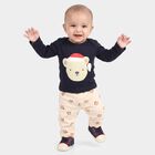 Infants' Navy Blue Cotton Round Neck Teddy Graphic Print Baba Suit, Navy Blue, small