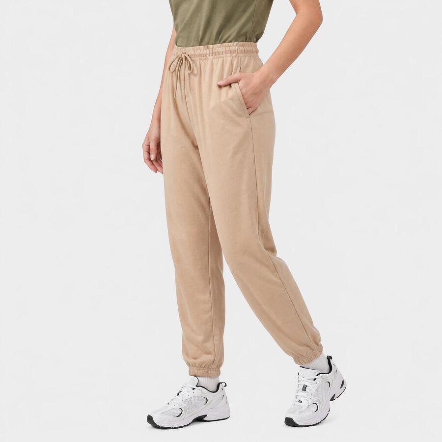 Women's Beige Regular Fit Jogger Track Pants, Beige, large