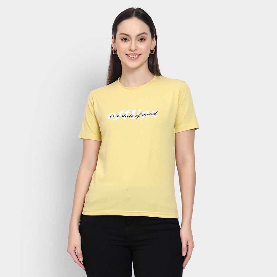 Ladies' Round Neck T-Shirt , खाकी, large
