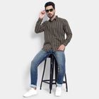 Cotton Stripes Casual Shirt, Dark Green, small image number null