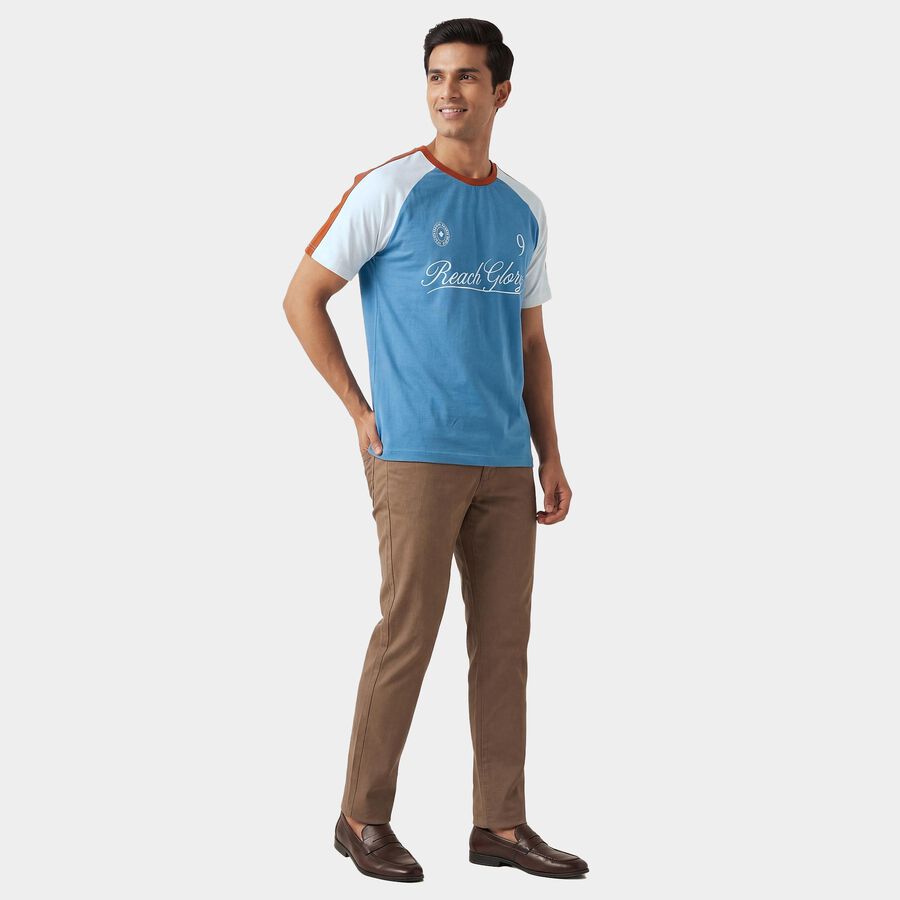 Men's White Round Neck Casual T-Shirt, White, large