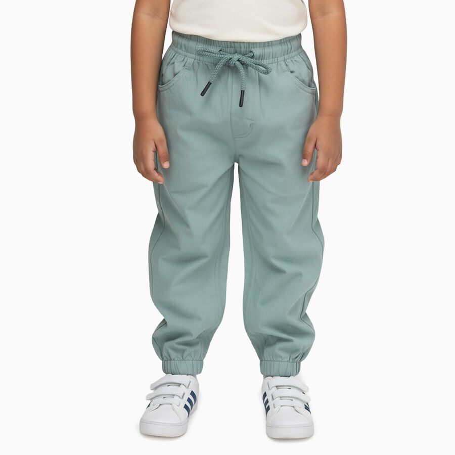 Boys Light Sage Green Elastic Waist Cotton Jogger Trousers, Light Green, large