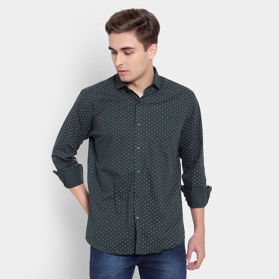 Cotton Printed Formal Shirt, Dark Green, large image number null