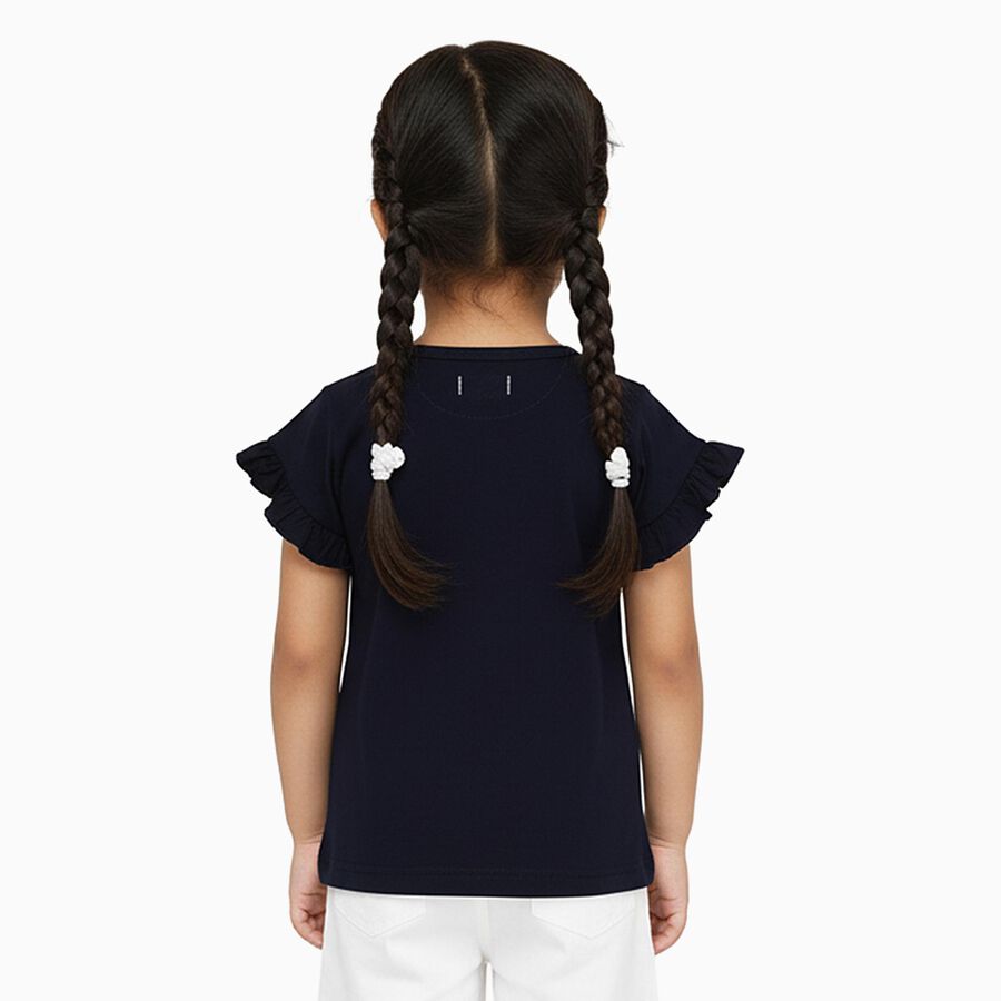 Girls' Navy Blue Cotton Round Neck Casual T-Shirt, नेवी ब्लू, large image number null