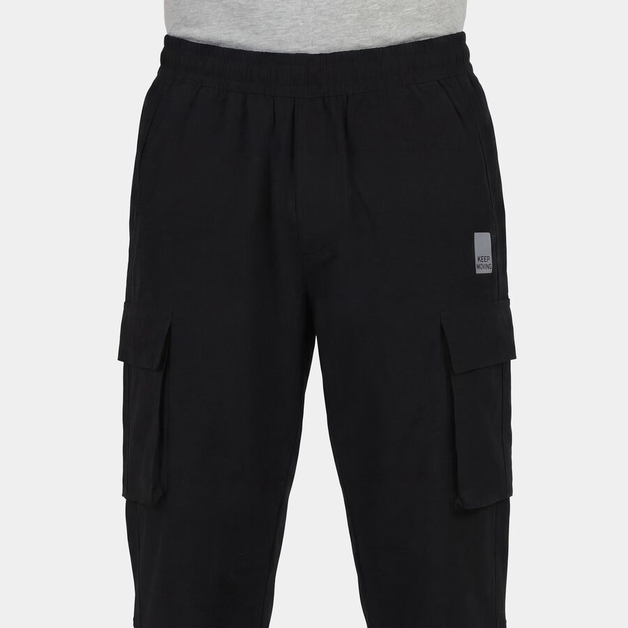 Men's Black Slim Fit Zip Pocket Track Pants, Black, large