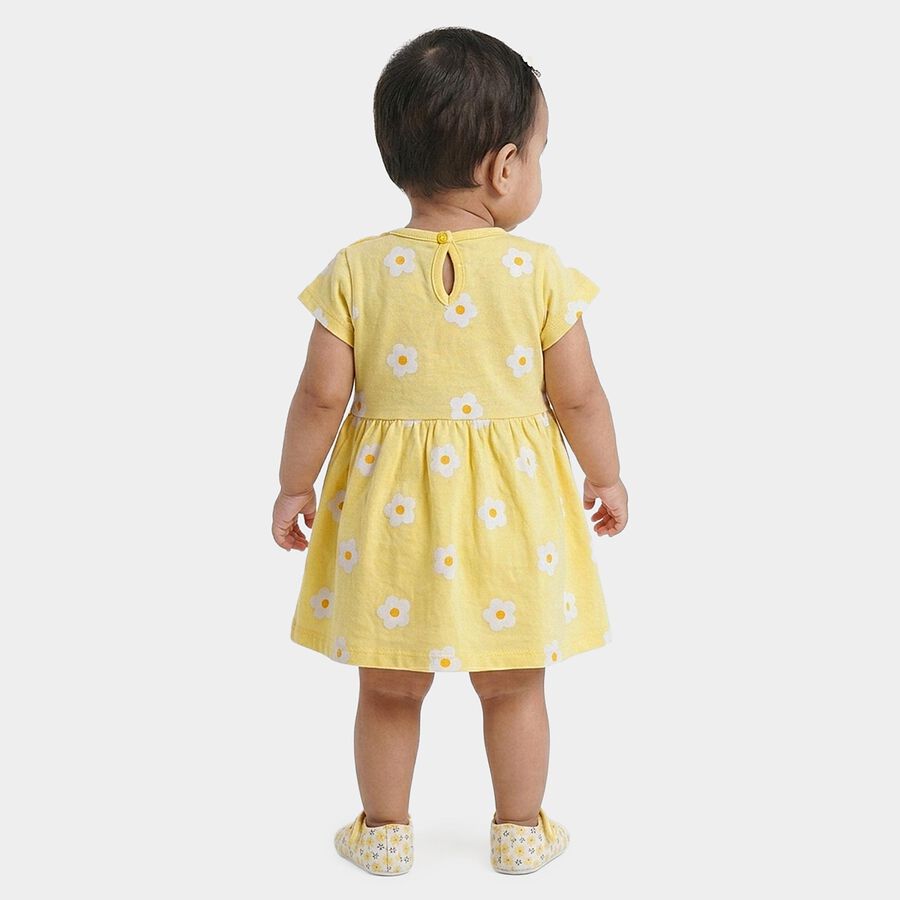 Infant Girls' Yellow Regular Fit Daisy Printed Ruffle Neck Frock, Yellow, large