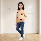 Girls' Cream Crew Neck Pullover Sweatshirt, ऑफ व्हाइट, small