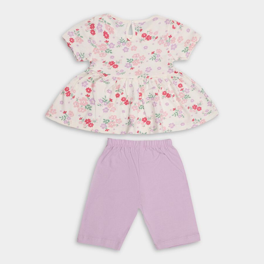 Infants' White Cotton Floral Top and Capri Set, Lilac, large image number null