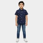 Boys Navy Blue Cotton Half Sleeve Classic Collar Casual Shirt, Navy Blue, small