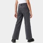 Girls Black Straight Fit Embroidered Jeans, काला, small