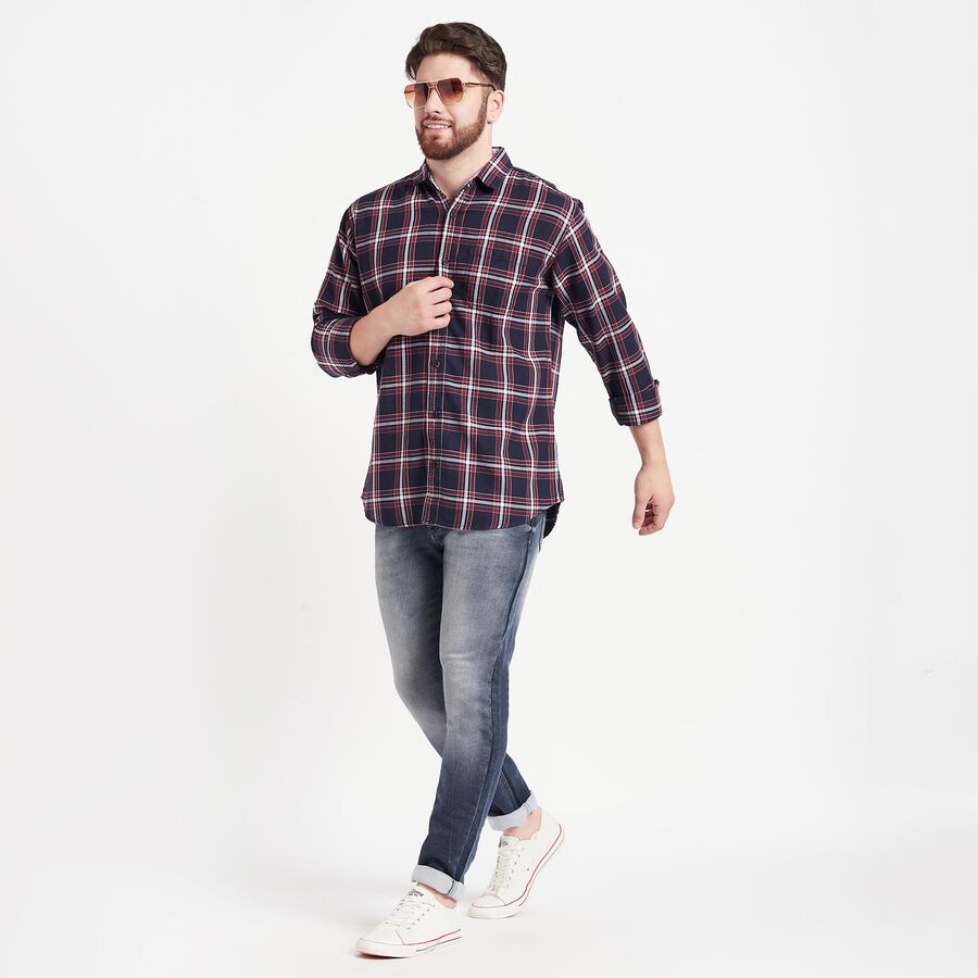 Cotton Checks Casual Shirt, Navy Blue, large image number null
