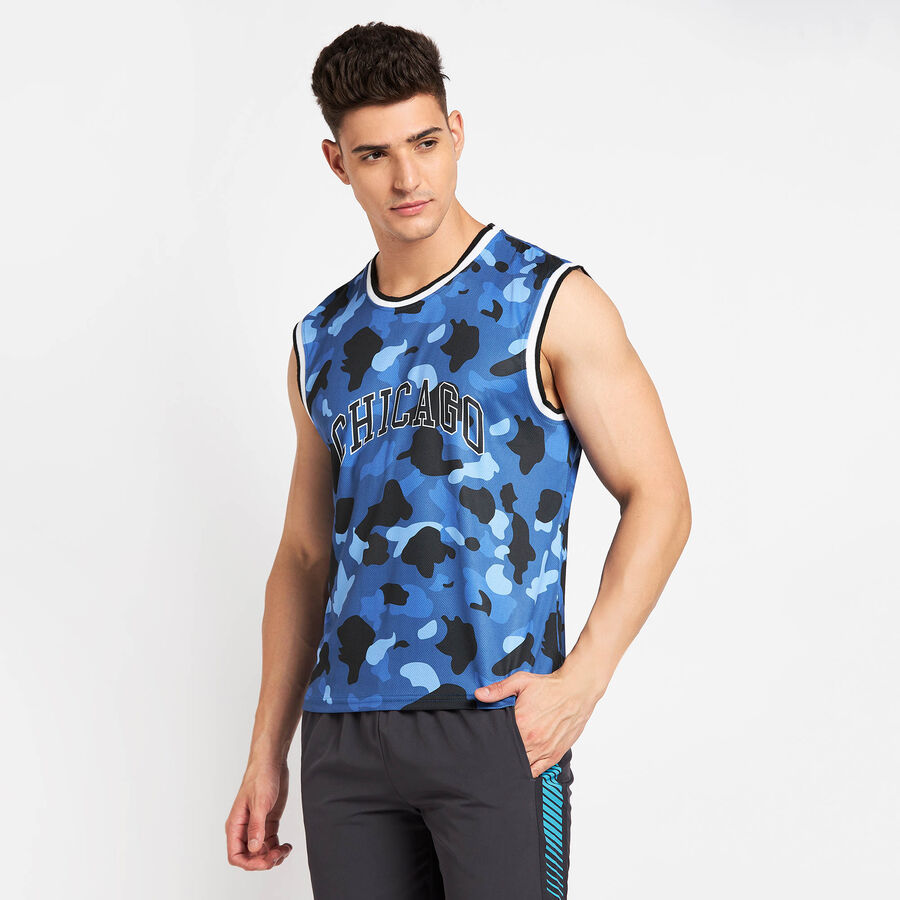 All Over Print Sleeveless T-Shirt, Navy Blue, large image number null