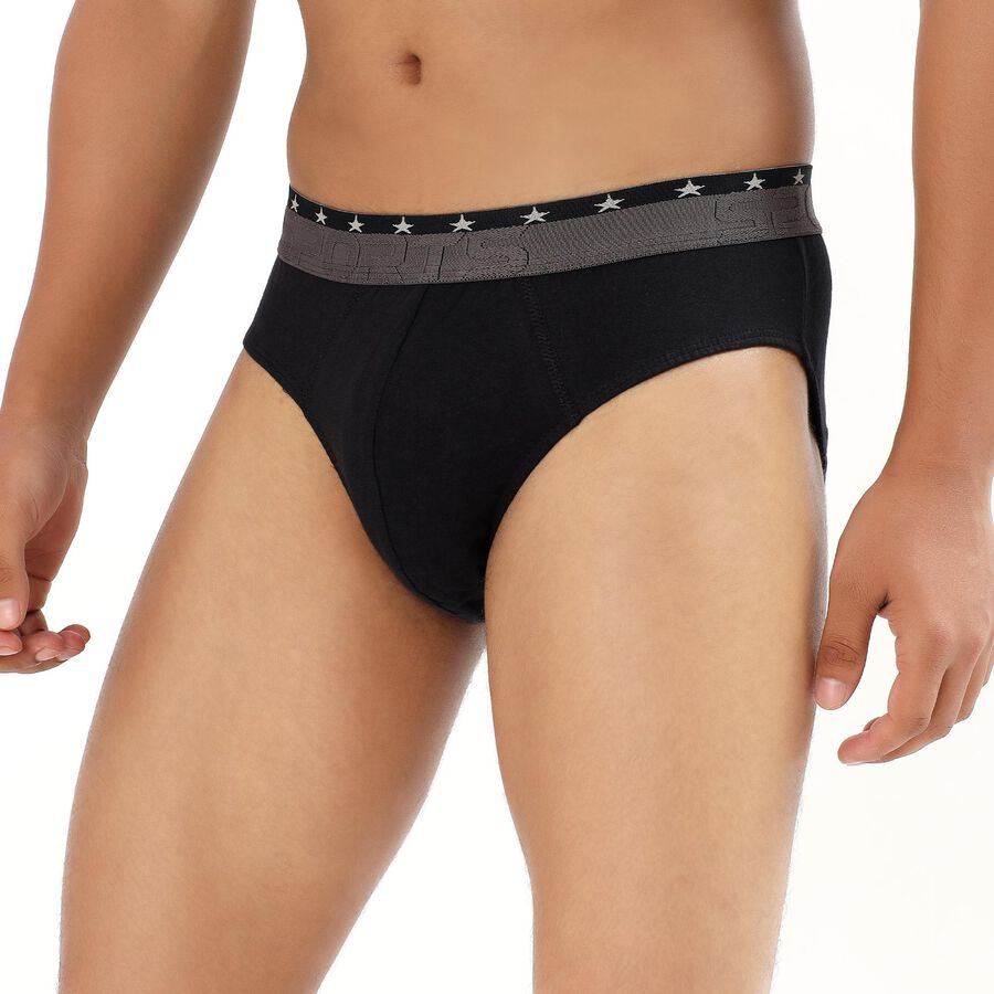Men's Jet Black Regular Fit Sports Waistband Briefs, Black, large image number null