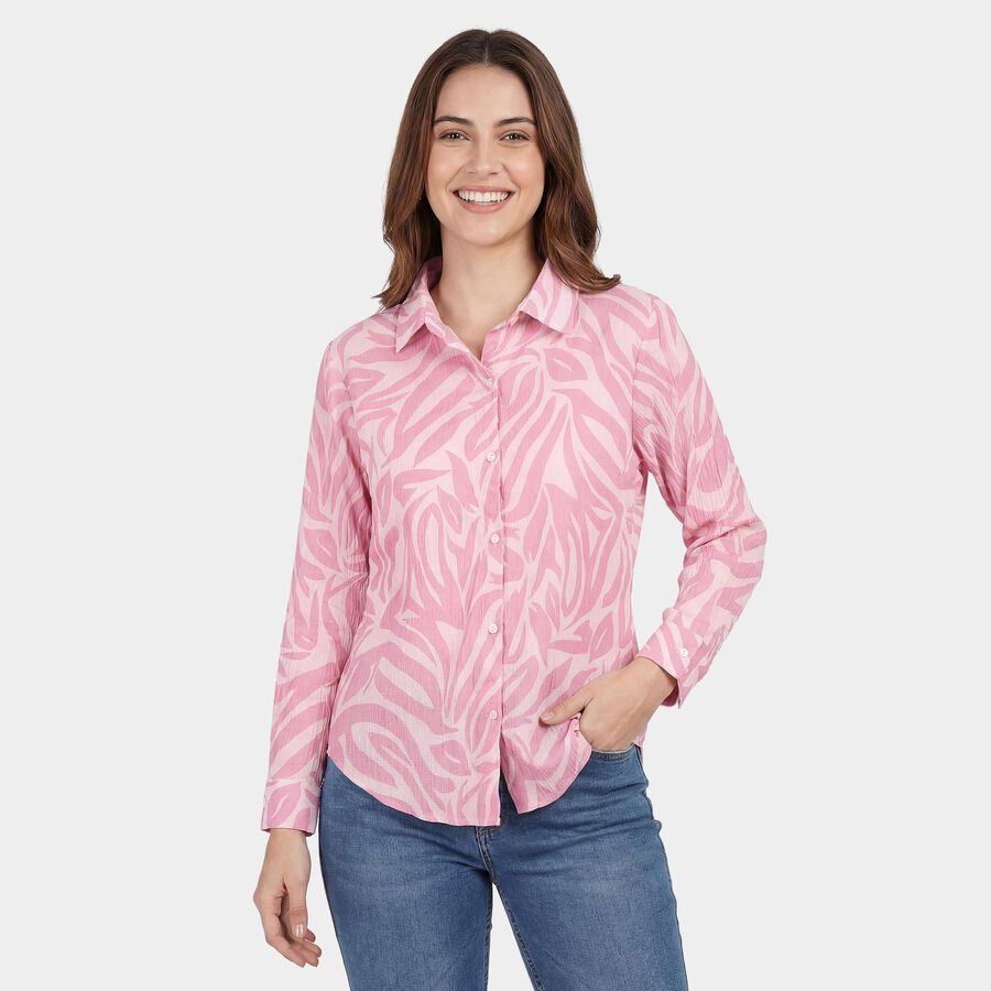 Women's Pink Classic Collar Casual Shirt, Pink, large