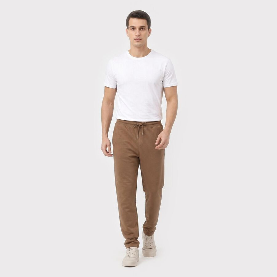 Men's Brown Slim Fit Drawstring Track Pants, भूरा, large