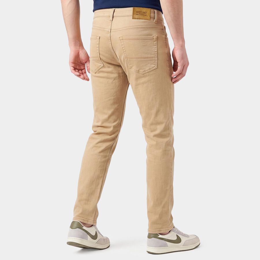 Men's Beige Slim Fit Solid Jeans, गहरा पीला, large
