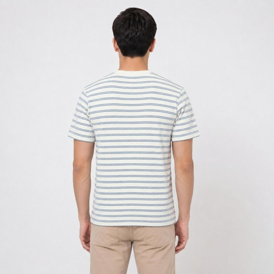 Men's Light Blue Round Neck Regular Striped T-Shirt, Light Blue, large