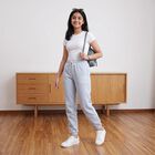 Girls' Light Blue Jogger Fit Typographic Print Winter Pyjama, हल्का नीला, small