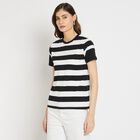Ladies'  Stripes Round Neck T-Shirt, काला, small image number null