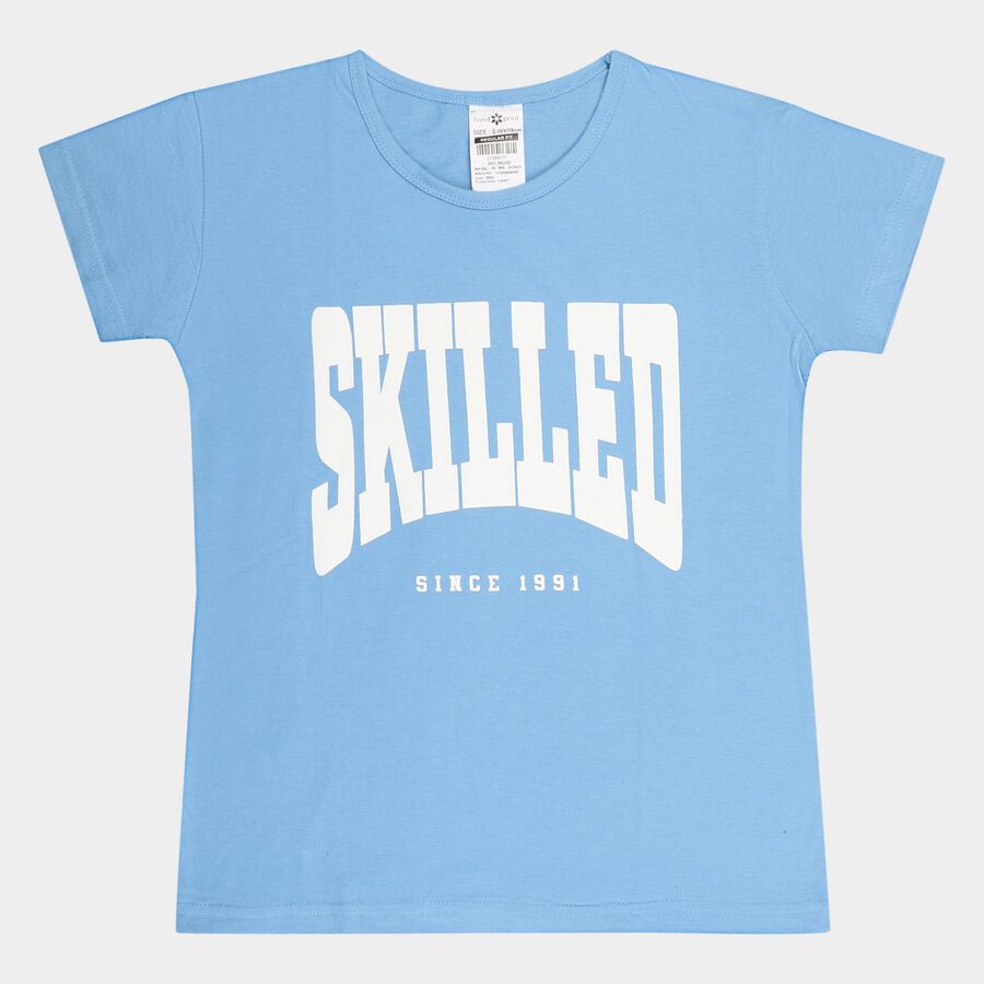 Girls Cotton T-Shirt, Mid Blue, large image number null