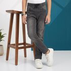 Boys' Dark Grey Straight Fit Drawstring Waist Jeans, गहरा ग्रे, small