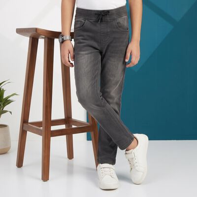 Boys' Dark Grey Straight Fit Drawstring Waist Jeans
