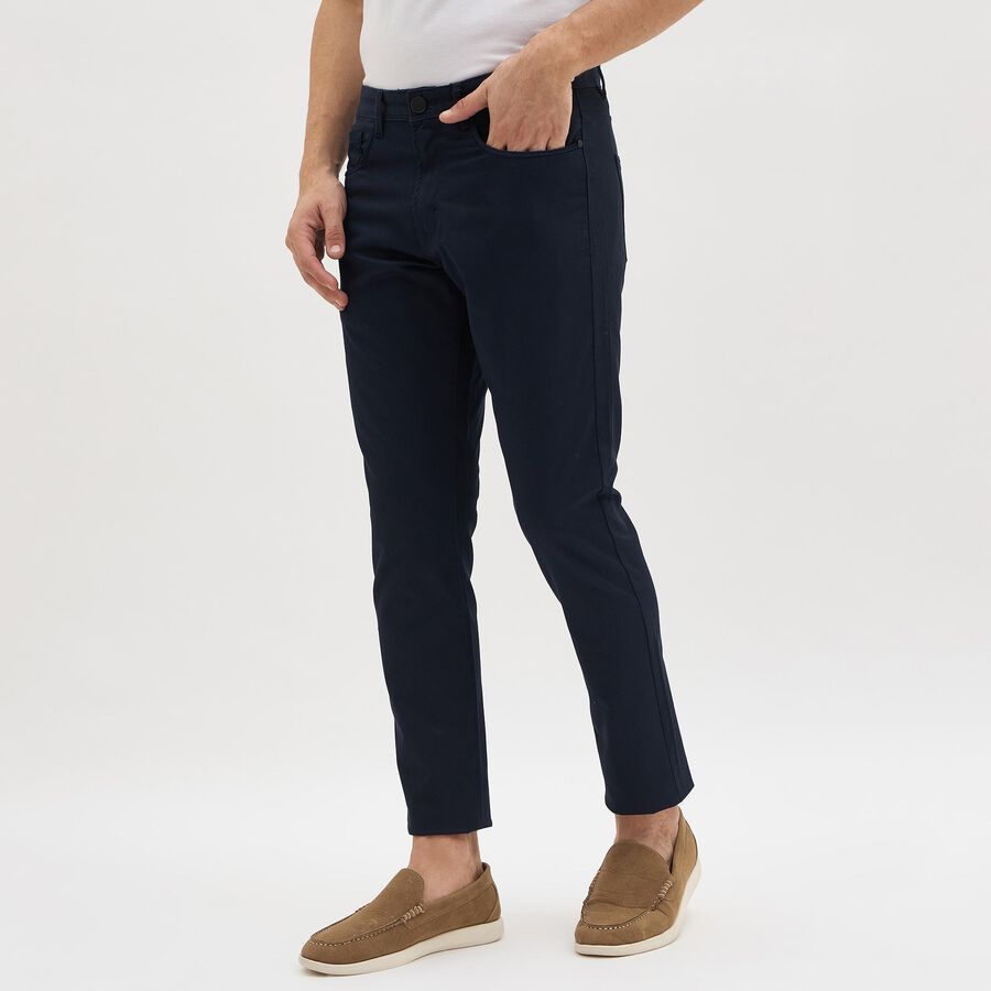 Men's Slim Fit Casual Trousers, नेवी ब्लू, large