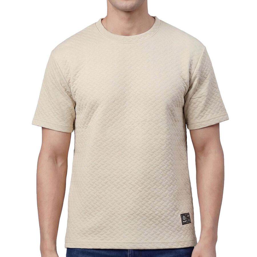 Men's Beige Polo Collar Athleisure Drifit T-Shirt, Beige, large