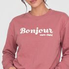 Women Pink Crew Neck Pullover Sweatshirt, Pink, small