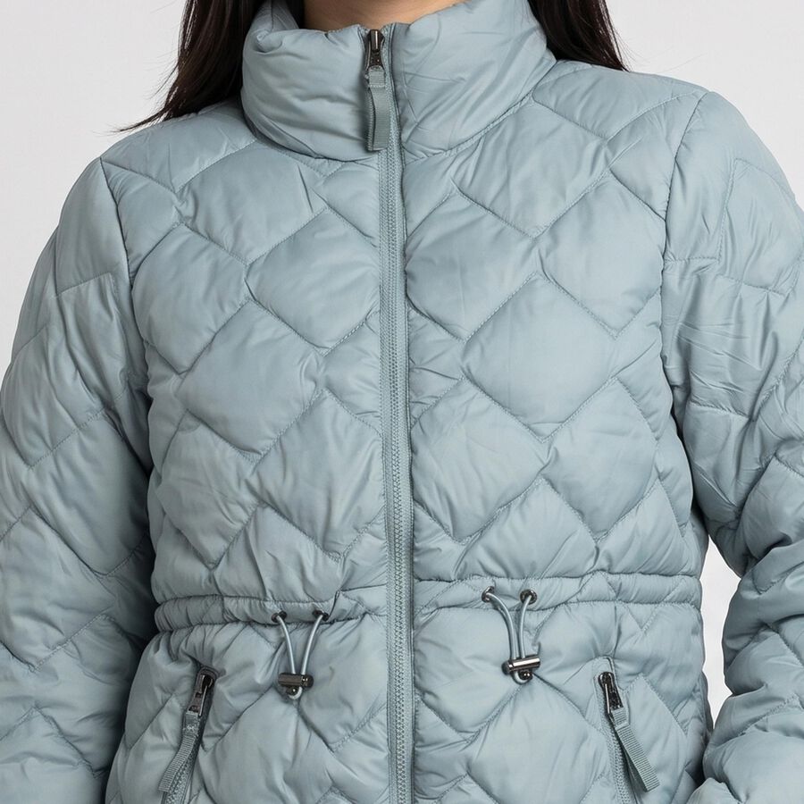 Women's Light Green Stand Collar Puffer Jacket, Light Green, large