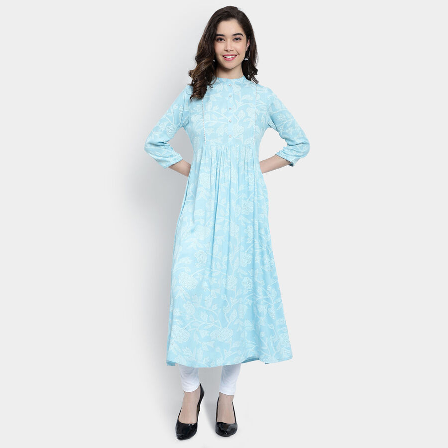 All Over Print Flared Kurta, हल्का नीला, large image number null