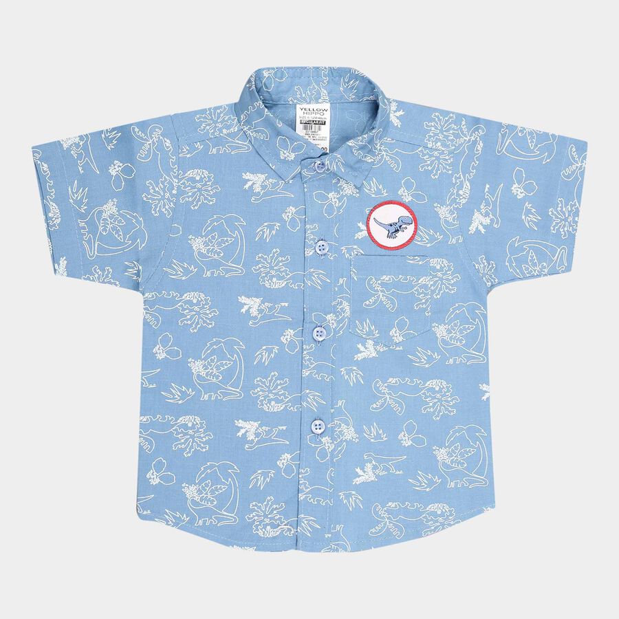 Infants Cotton Printed Shirt, Mid Blue, large image number null