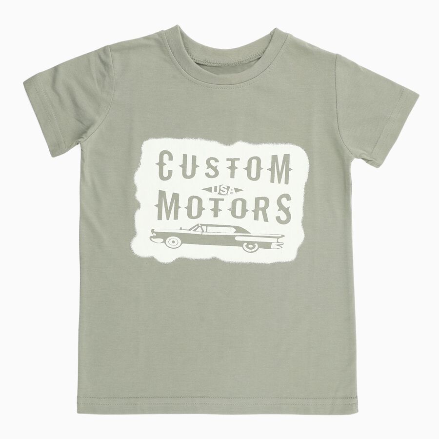 Boys Light Sage Green Crew Neck Casual T-Shirt, Light Green, large image number null