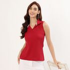 Women's Vibrant Red Polo Collar Sleeveless T-Shirt, Maroon, small image number null
