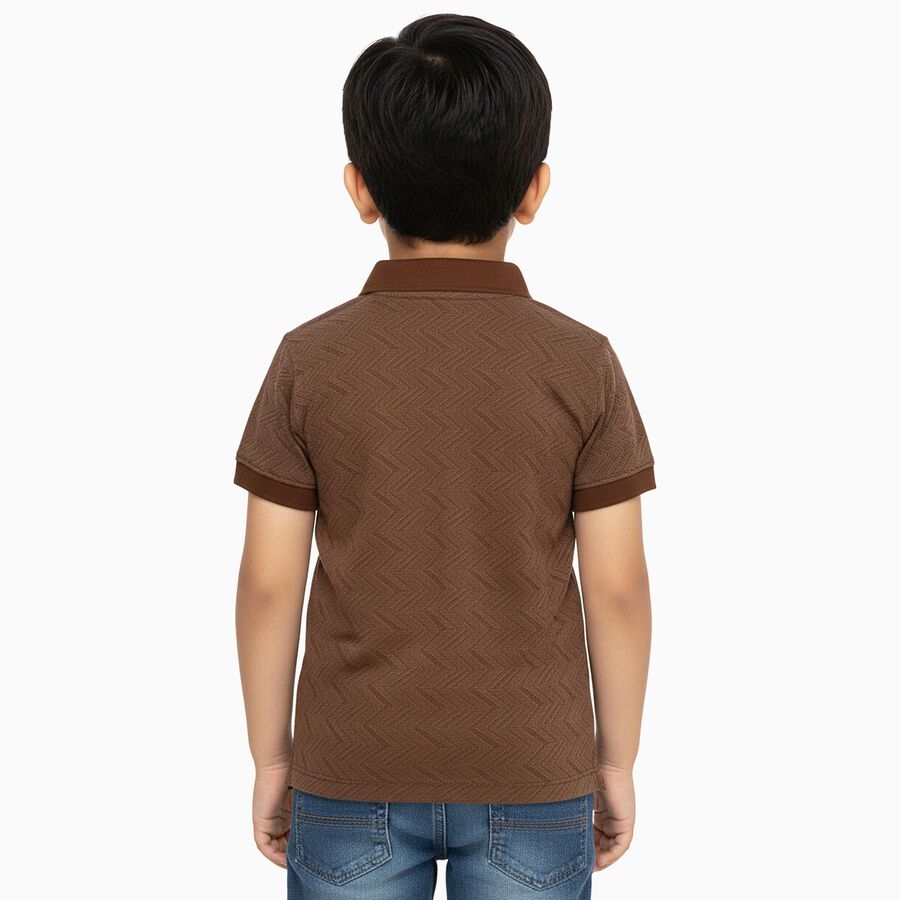 Boys Muted Brown Round Neck Casual Half Sleeve T-Shirt, भूरा, large