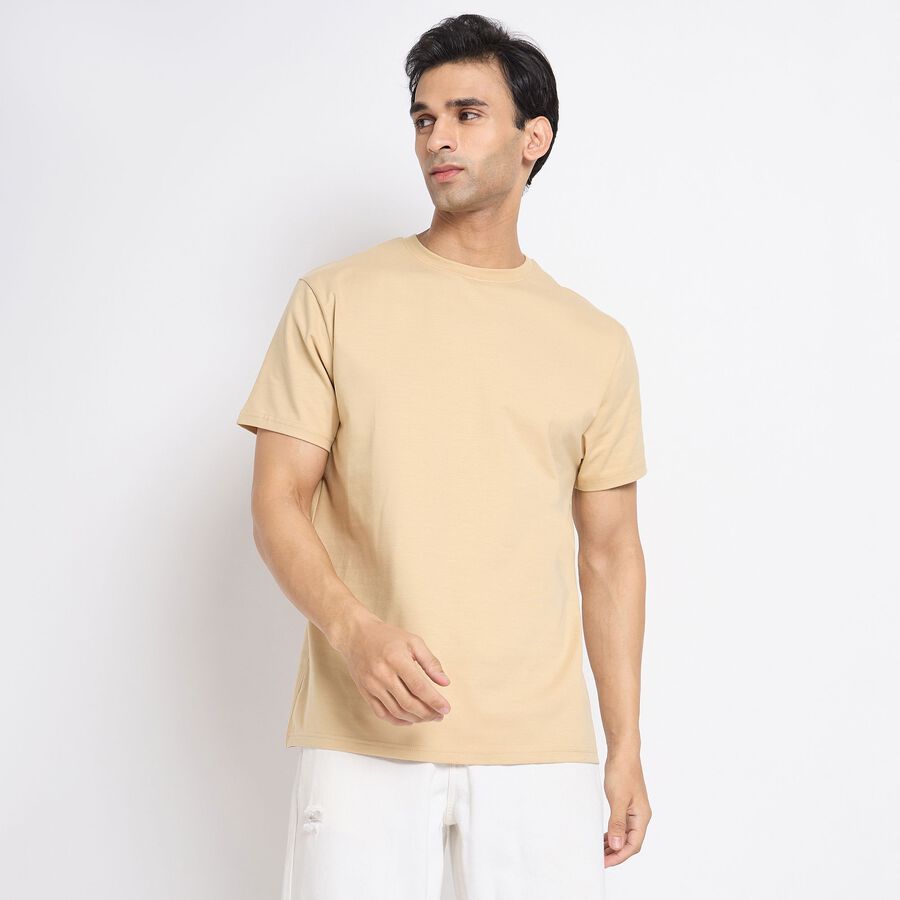Men's Round Neck Half Sleeves T-Shirt, Beige, large image number null