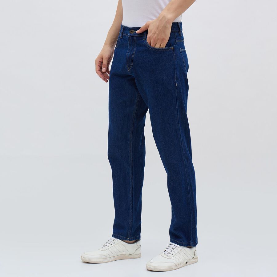 Men's 100% Cotton Jeans, Dark Blue, large