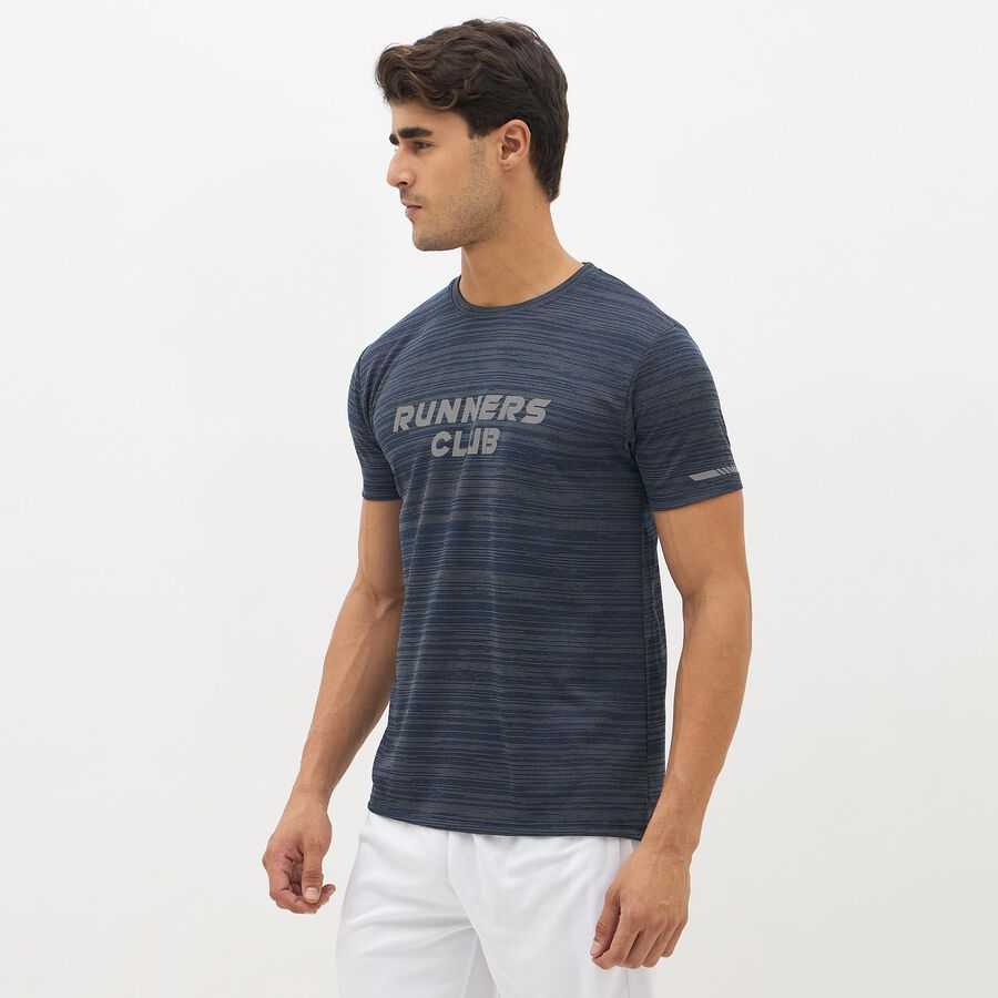 Men's Dark Navy Blue Crew Neck Athleisure T-Shirt, गहरा नीला, large image number null