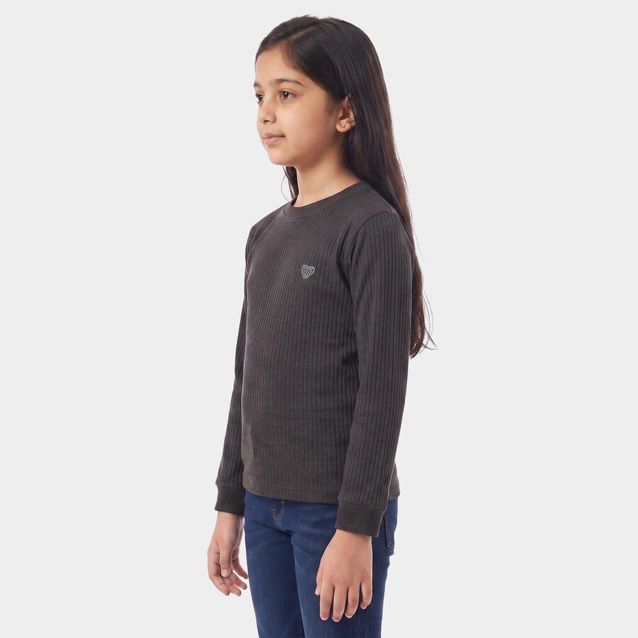 Girls Charcoal Long Sleeve Thermal, Charcoal, large