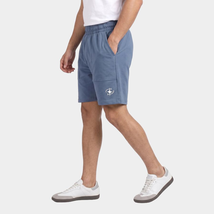 Men's Blue Regular Fit Athletic Bermuda Shorts, गहरा नीला, large