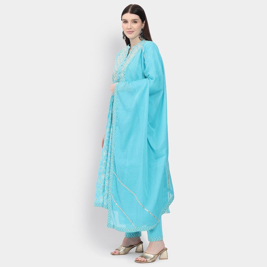 Ladies' 100% Cotton Kurta Pyjama Set with Dupatta, हल्का नीला, large image number null