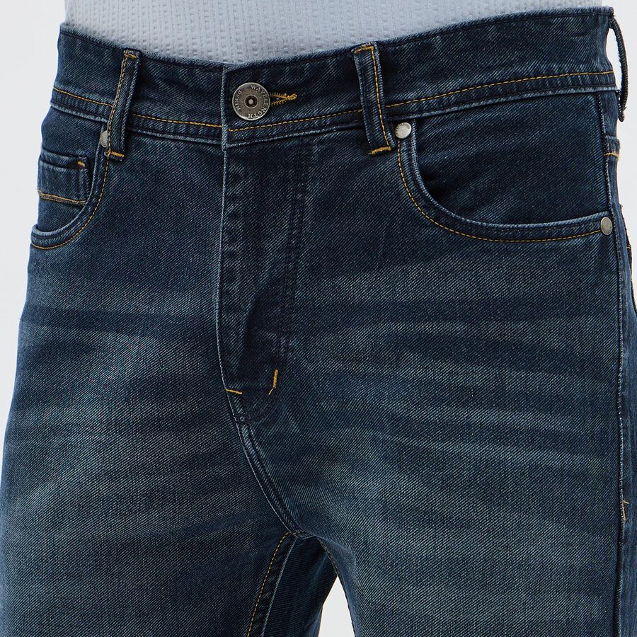 Men's Dark Indigo Slim Fit Whisker Faded Jeans, गहरा नीला, large image number null