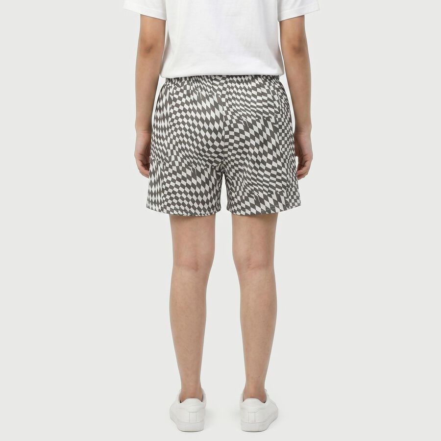 Women's Grey Regular Fit Printed Shorts, गहरा ग्रे, large