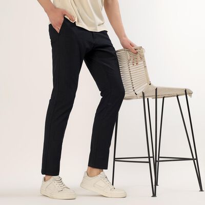 Men's Navy Blue Slim Fit Casual Trousers