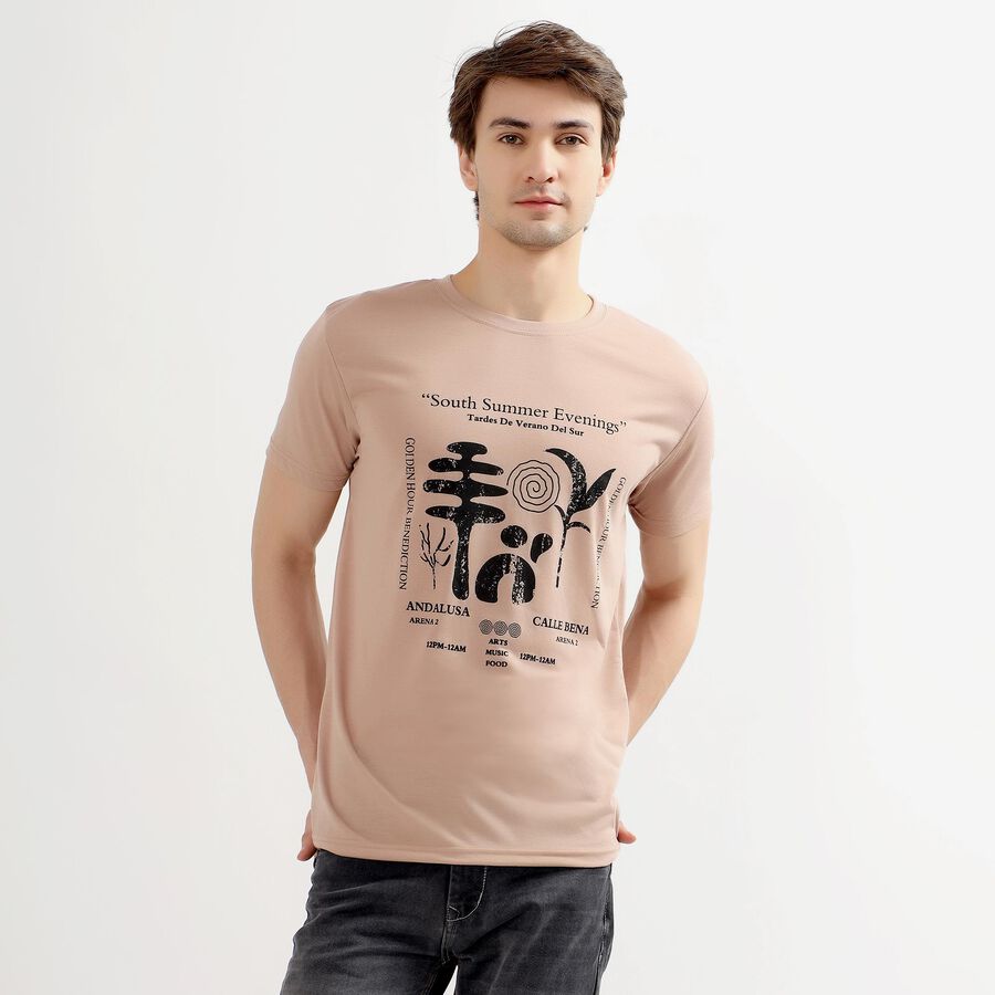 Men's Light Pink Round Neck Slim Fit Printed T-Shirt, Light Pink, large image number null