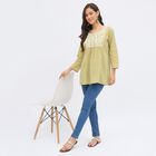 Women's Light Sage Green Cotton Round Neck Embroidered Kurti, हल्का हरा, small image number null