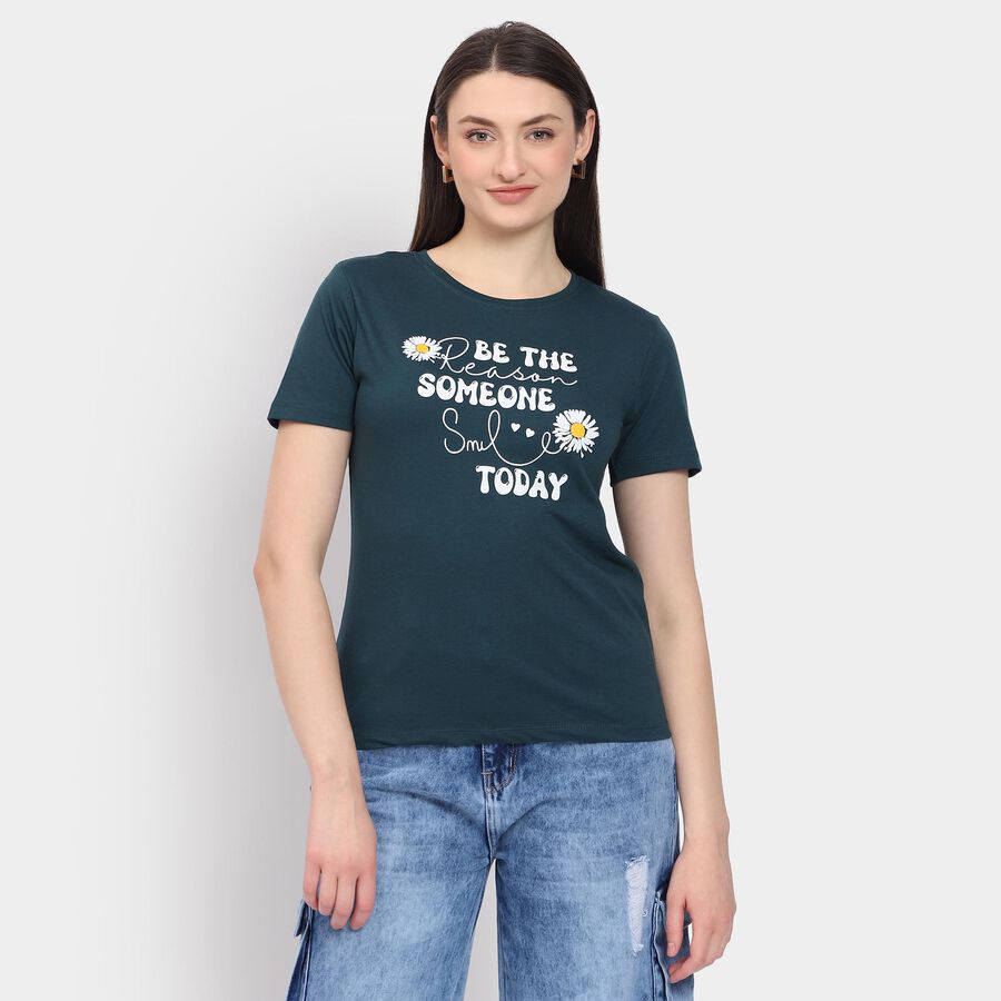 Ladies' Round Neck T-Shirt, गहरा हरा, large