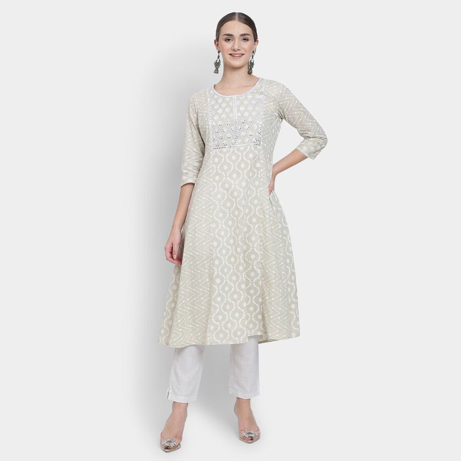 Ladies' 100% Cotton Kurta, Beige, large image number null